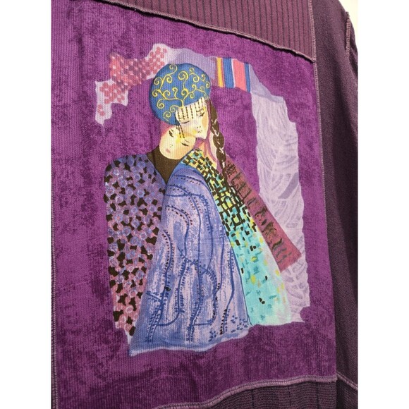 Zashi vintage Button up 100% rayon purple boho Wearable art panels‎ unique L - Picture 6 of 7